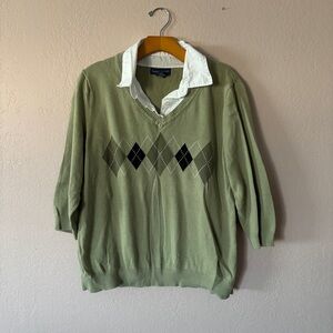 Karen Scott sage  Sweater with shirt collar size L